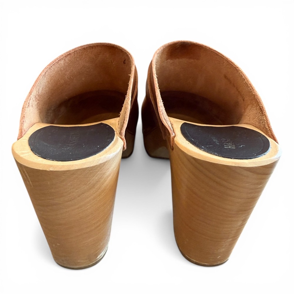 Swedish Hasbeens Classic Slip On High Heel Clogs Brown Leather EU 39 - Picture 4 of 8